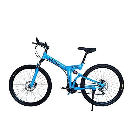 Folding Mountain Bike : OTO 26 Inch Folding Mountain Bike - Soft Shock Absorption Double Disc Brake Adult Speed Changer - Load Capacity 150KG - High Carbon Steel Material - Great for Urban Riding And Commuting, Blue
