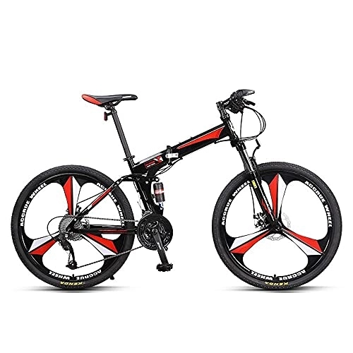 Folding Mountain Bike : Outdoor 26 Inches Folding Mountain Bike, Portable Folding Bike for Adults Student with 3 Spoke Wheel 27 Speed Dual Suspension Folding Mountain Bike, MTB Bike Lightweight Folding for Adult