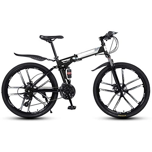 Folding Mountain Bike : Outdoor sports Folding Bike 27 Speed Mountain Bike 26 Inches OffRoad Wheels Dual Suspension Bicycle And Double Disc Brake (Color : Black)