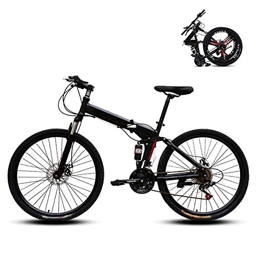 Folding Mountain Bike : Ouumeis 26 Inch Folding Mountain Bikes Men Women General Purpose Variable Speed Double Shock Absorption All Terrain Adult Foldable Bicycle High Carbon Steel Frame, Black, 21 Speed