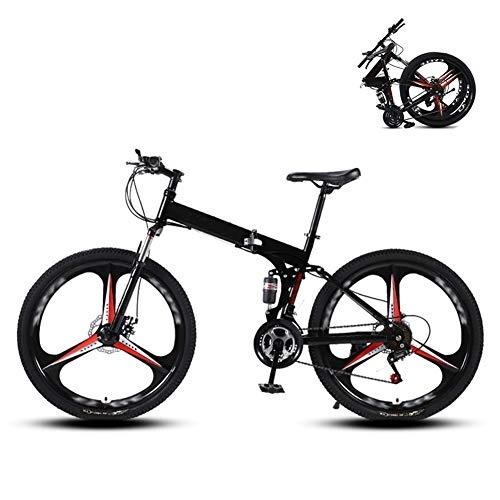Folding Mountain Bike : Ouumeis 26 Inch Folding Mountain Bikes Men Women General Purpose Variable Speed Double Shock Absorption All Terrain Adult Foldable Bicycle Three Cutter Wheels High Carbon Steel Frame, Black, 21 Speed