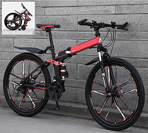 Folding Mountain Bike : Ouumeis Folding Mountain Bikes 24 Inch 21 / 24 / 27 / 30 Speed Variable All Terrain Quick Foldable Adult Mountain Off-Road Bicycle High Carbon Steel Frame Double Shock Absorption, C, 21 Speed