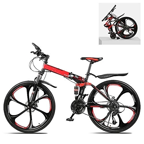 Folding Mountain Bike : Ouumeis Folding Mountain Bikes 24 Inch 21 / 24 / 27 / 30 Speed Variable All Terrain Quick Foldable Adult Mountain Off-Road Bicycle High Carbon Steel Frame Double Shock Absorption, D, 30 Speed
