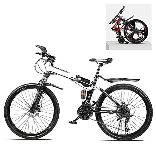 Folding Mountain Bike : Ouumeis Folding Mountain Bikes 26 Inch 21 / 24 / 27 / 30 Speed Variable All Terrain Quick Foldable Adult Mountain Off-Road Bicycle High Carbon Steel Frame Double Shock Absorption, A, 21 Speed