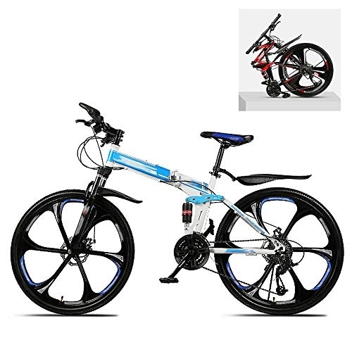 Folding Mountain Bike : Ouumeis Folding Mountain Bikes 26 Inch 21 / 24 / 27 / 30 Speed Variable All Terrain Quick Foldable Adult Mountain Off-Road Bicycle High Carbon Steel Frame Double Shock Absorption, A, 30 Speed