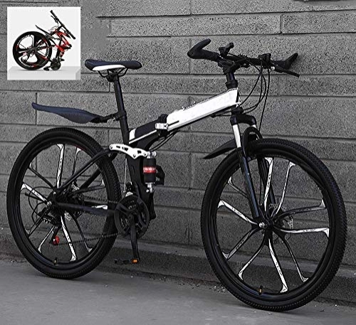 Folding Mountain Bike : Ouumeis Folding Mountain Bikes 26 Inch 21 / 24 / 27 / 30 Speed Variable All Terrain Quick Foldable Adult Mountain Off-Road Bicycle High Carbon Steel Frame Double Shock Absorption, B, 21 Speed