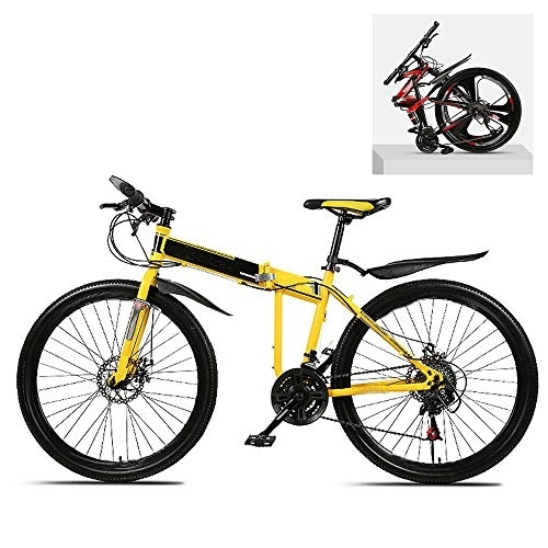 Folding Mountain Bike : Ouumeis Folding Mountain Bikes 26 Inch 21 / 24 / 27 / 30 Speed Variable All Terrain Quick Foldable Adult Mountain Off-Road Bicycle High Carbon Steel Frame Double Shock Absorption, B, 27 Speed
