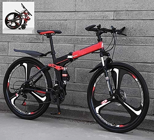 Folding Mountain Bike : Ouumeis Folding Mountain Bikes 26 Inch 21 / 24 / 27 / 30 Speed Variable All Terrain Quick Foldable Adult Mountain Off-Road Bicycle High Carbon Steel Frame Double Shock Absorption, C, 30 Speed