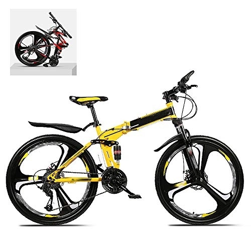 Folding Mountain Bike : Ouumeis Folding Mountain Bikes 26 Inch 21 / 24 / 27 / 30 Speed Variable All Terrain Quick Foldable Adult Mountain Off-Road Bicycle High Carbon Steel Frame Double Shock Absorption, D, 21 Speed