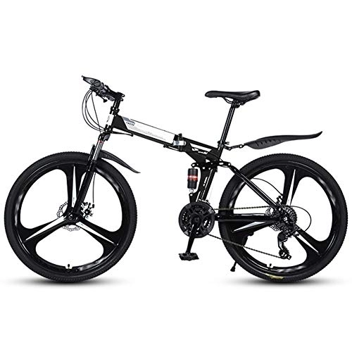 Folding Mountain Bike : Ouumeis Folding Mountain Bikes 26 Inch 3 Cutter Wheels Men Women General Purpose All Terrain Adult Quick Foldable Bicycle High Carbon Steel Frame Variable Speed Double Shock Absorption, Black, 27 Speed