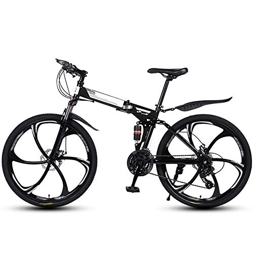 Folding Mountain Bike : Ouumeis Folding Mountain Bikes 26 Inch 6 Cutter Wheels Men Women General Purpose All Terrain Adult Quick Foldable Bicycle High Carbon Steel Frame Variable Speed Double Shock Absorption, Black, 21 Speed