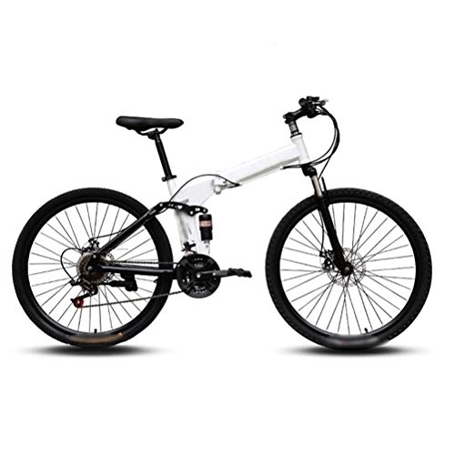 Folding Mountain Bike : Ouumeis Mountain Folding Bicycle, 26-Inch 21-Speed Spoke Wheel with Variable Speed Double Shock Absorber Bicycle Mountain Folding Bicycle Fast Folding, Easy To Carry, White