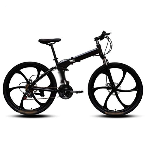 Folding Mountain Bike : Ouumeis Mountain Folding Bicycle, Six-Cutter 26-Inch 27-Speed Top with Variable Speed Double Shock Absorber Mountain Folding Bicycle Fast Folding, Easy To Carry, Black