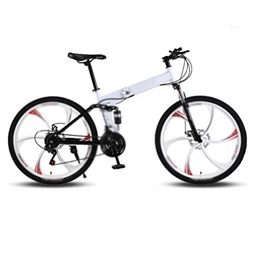 Folding Mountain Bike : Ouumeis Mountain Folding Bicycle, Six-Cutter 26-Inch 27-Speed Top with Variable Speed Double Shock Absorber Mountain Folding Bicycle Fast Folding, Easy To Carry, White