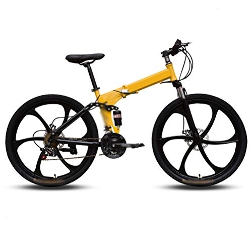 Folding Mountain Bike : Ouumeis Mountain Folding Bike, Six-Cutter Wheel 26 Inch 24 Speed Top with Variable Speed Double Shock Absorber Mountain Folding Bike Fast Folding, Easy To Carry, Thickened Tubing, Yellow