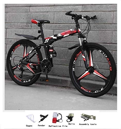 Folding Mountain Bike : Painting 21-speed Folding Bicycle Mountain Adult Female Boy Going To School Wagon Foot-mounted Double Disc Brake High Carbon Steel BXM bike (Color : Red, Size : 26inch)