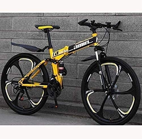 Folding Mountain Bike : Painting Foldable Bike Mountain Bike Bicycle High-Carbon Steel MBT Bike, Full Suspension Shock-Absorbing Front Fork, Dual Disc Brakes BXM bike (Color : D, Size : 24 inch 24 speed)