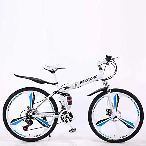 Folding Mountain Bike : Painting Mountain Bike Folding Bikes, 21-Speed Double Disc Brake Full Suspension Anti-Slip, Lightweight Aluminum Frame, Suspension Fork BXM bike (Color : White2, Size : 24 inch)