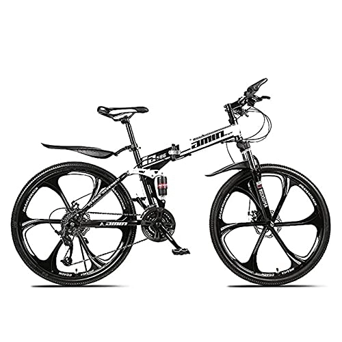Folding Mountain Bike : PBTRM 24 / 26 Inch Mountain Bikes, 21 / 24 / 27 Speed Foldable Mountain Bike, High-Carbon Steel Frame, Hardtail Bicycles, Dual Disc Brake And Double Suspension Mens Bicycle, C24, 21 Speed
