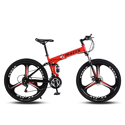 Folding Mountain Bike : PBTRM 26 Inch 30 Speed Folding Mountain Bike, High Carbon Steel MTB Bicycle, Anti-Slip Double Disc Brake Full Suspension Mountain Bicycle for Men And Women, Red