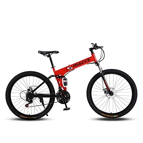 Folding Mountain Bike : PBTRM Folding Bike for Adults, 26 Inch Spoke Wheel 30 Speed High Carbon Steel Frame Mountain Bike, Full Suspension Dual Disc Brake Mountain Bike, Multi-Colors, Red
