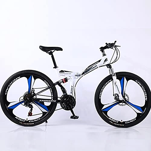 Folding Mountain Bike : PBTRM Folding Mountain Bike City Bike 24 Inch / 26 Inch, High-Carbon Steel Folding Frame, Double Shock Absorption Front And Rear, Double Disc Brakes, White, 24 inch / 26 inch