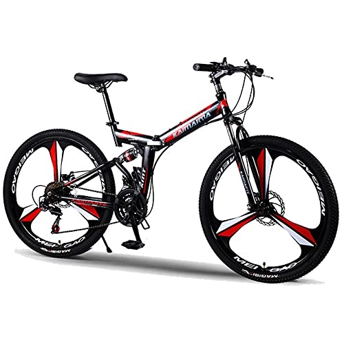Folding Mountain Bike : PBTRM Full Suspension Folding Mountain Bike 24 Inch / 26 Inch, High Carbon Steel Soft Tail Shock-Absorbing Frame, Dual Disc Brake Mountain Bicycle for Men And Women, Black Red, 24 speed, 24 inches
