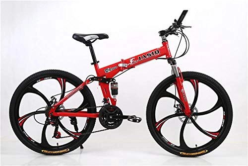 Folding Mountain Bike : peipei 24 / 26 inch wheel adult student mountain bike 21 / 24 / 27 variable speed road bike man front and rear mechanical racing riding-Red Six-knife_24 inch (150-170cm)_27 Speed