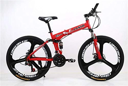 Folding Mountain Bike : peipei 24 / 26 inch wheel adult student mountain bike 21 / 24 / 27 variable speed road bike man front and rear mechanical racing riding-Red Three-knife_24 inch (150-170cm)_21 Speed