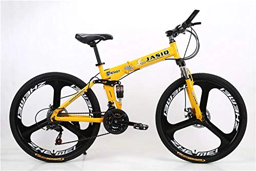 Folding Mountain Bike : peipei 24 / 26 inch wheel adult student mountain bike 21 / 24 / 27 variable speed road bike man front and rear mechanical racing riding-Yellow Three-knife_26 inch (160-185cm)_21 Speed