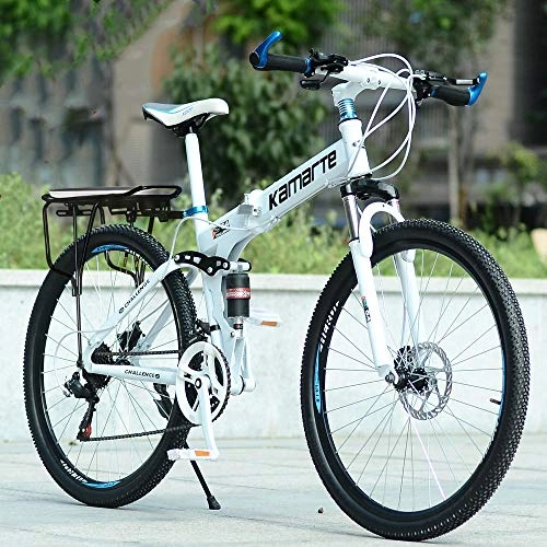 Folding Mountain Bike : PengYuCheng Foldable mountain bike, easy to carry, placed in the trunk, 21-speed, 24-inch, steel frame double disc brakes, spoke wheels, wheel set double suspension, off-road bike q4