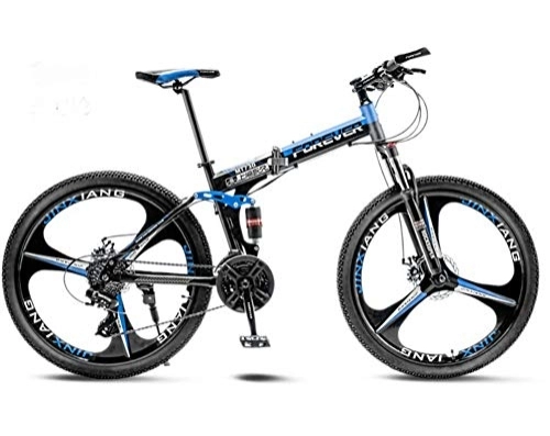 Folding Mountain Bike : Permanent Folding Bicycle Adult Mountain Bike, Male and Female Bicycle Road Bike, Student Youth Sports Off-road Racing, Station Wagon, Urban Commuter Speed Change, Single Shock Absorption (Blue)