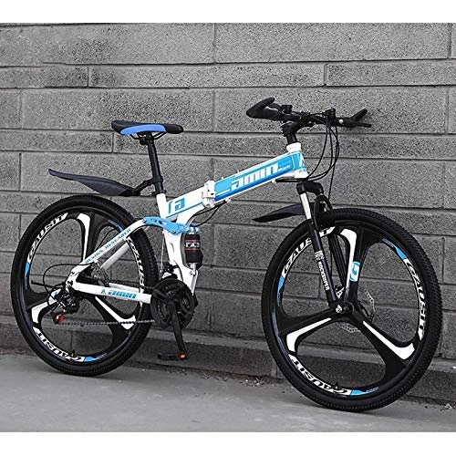 Folding Mountain Bike : PLAYH Adults Folding Mountain Bikes, 26 Inch 24 Speed Double Disc Brake With Full Suspension Non-slip, Lightweight Frame (Color : B2)