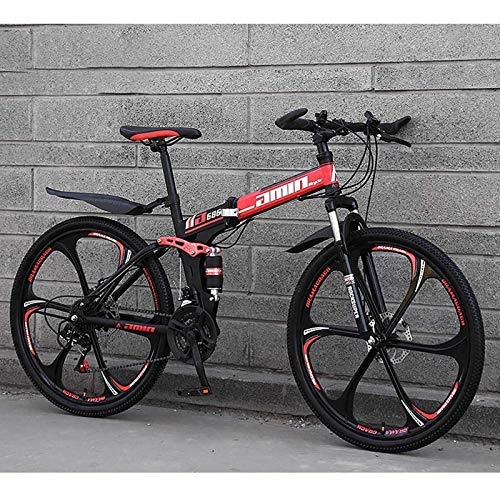 Folding Mountain Bike : PLAYH Adults Folding Mountain Bikes, 26 Inch 24 Speed Double Disc Brake With Full Suspension Non-slip, Lightweight Frame (Color : C2)