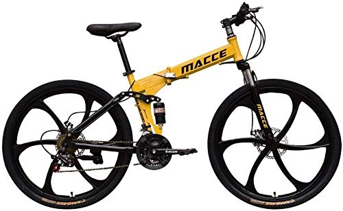 Folding Mountain Bike : PLYY Adult Mountain Bikes, 26in Carbon Steel Mountain Bike 21 Speed Bicycle Full Suspension MTB, 21 Speed Gears Dual Disc Brakes Mountain Bicycle (Color : Yellow)