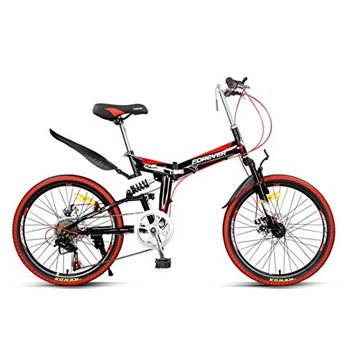 Folding Mountain Bike : Portable 22 Inch Bike 7 Speed Fold Bicycle Lightweight High Carbon Steel Frame For Adult, red