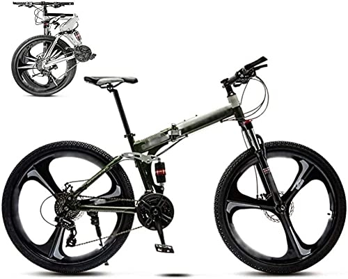 Folding Mountain Bike : Professional Racing Bike, 26 inch MTB Bicycle Unisex Folding Commuter Bike 30-Speed Gears Foldable Mountain Bike Off-Road Variable Speed Bikes for Men and Women Double Disc Brake, Green, 24 Speed