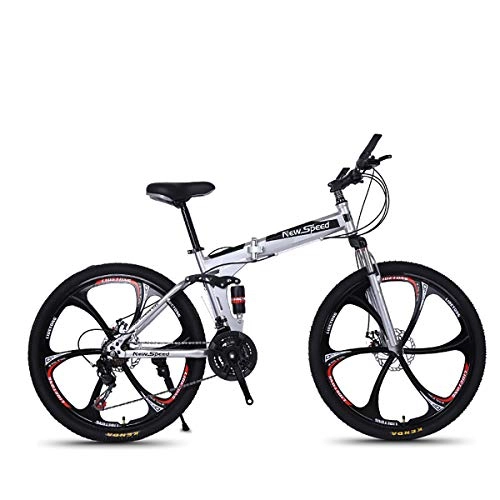 Folding Mountain Bike : PXQ Adults Folding Mountain Bike 21 / 24 / 27 Speeds Off-road Bike 26 Inch Magnesium Alloy Wheel Bicycles with Shock Absorber Front Fork and Disc Brake, White3, 24S
