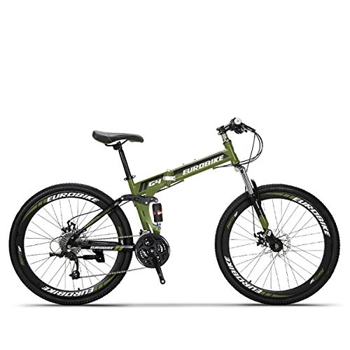 Folding Mountain Bike : PXQ Adults Folding Mountain Bike 26 Inch High Carbon Soft Tail Bicycle 21 / 27 Speeds Dual Disc Brakes Bicycle Commuter Bike, Green, 27Speed