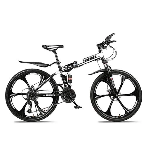Folding Mountain Bike : PXQ Adults Mountain Bike 21 / 24 / 27 / 30 Speeds Folding Off-road Bicycle with Dual Disc Brakes and Shock Absorber, 24 / 26 Inch High Carbon Soft Tail Bike, Black, A26Inch30S