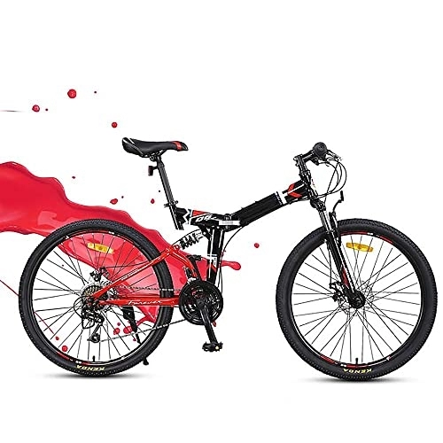 Folding Mountain Bike : PY Folding Mountain Bike, Adult Mountain Trail Bike 26 inch Wheels 24 Speed Bicycle Full Suspension MTB ​​Gears Dual Disc Brakes Aluminum Alloy Big Wheels Mountain Bicycle / Black Red / 26Inch 24Speed