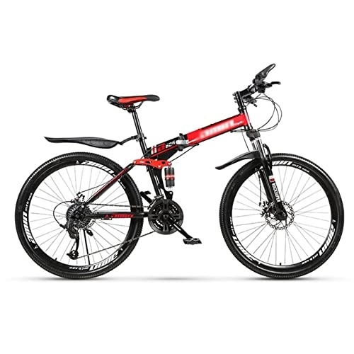 Folding Mountain Bike : QCLU Foldable Mountain Bike, Outdoor Fitness, Recreational Cycling, 26 Inch Spoke Wheel, Trekking Bike Men Bike Girl Bike, Fully Mountain Bike (Color : Red, Size : 21-Speed)