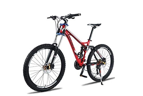 Folding Mountain Bike : QGQ with Double Disc Brake BicycleUnisex Mountain Bike 26 inch Aluminum Alloy Frame, 24 / 27 Speed Dual Suspension MTB Bike, Red, 24 Speed
