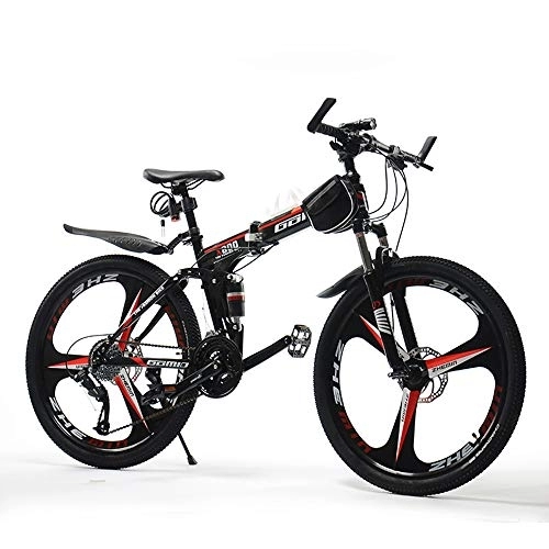 Folding Mountain Bike : QIANG Foldable Mountain Bike MTB Bicycle 24 / 26 Inches 21 Speed Steel Frame Hydraulic Shock Absorption Dual Disc Brake Folding Bike, Black-24inch-One-piecewheel