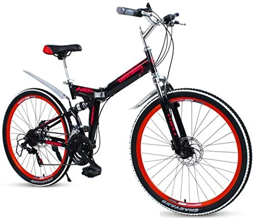 Folding Mountain Bike : Qianqiusui 24" Wheel Mens Mountain Bike 16" Frame Alloy Front Suspension 21 / 24 / 27 Speed, Red, Red, 21speed (Color : Red, Size : 27speed)