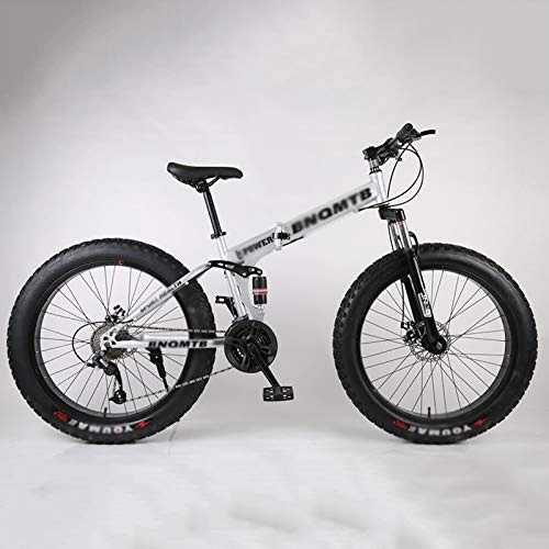Folding Mountain Bike : Qinmo 24 inch Fat Tire Adult Mountain Bike, Double Disc Brake / Cruiser Bikes, Beach Snowmobile Bicycle, Man Woman General Purpose 7-27 Speed (Color : B, Size : 21 speed)
