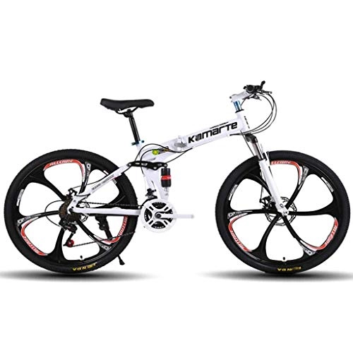 Folding Mountain Bike : Qinmo 26-inch Carbon Steel Mountain Bikes, 27-speed Full Suspension Mountain Bikes, Stylish Six-blade Tires, Front And Rear Disc Brakes, Foldable Moun