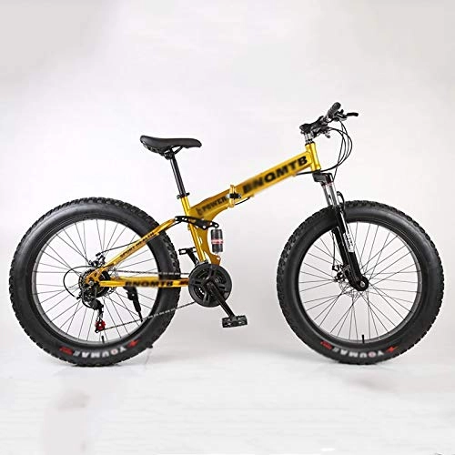 Folding Mountain Bike : Qinmo Adult Mountain Bikes, Foldable Frame Fat Tire Dual-Suspension Mountain Bicycle, High-carbon Steel Frame, All Terrain Mountain Bike, 24" (Color : B, Size : 21 speed)