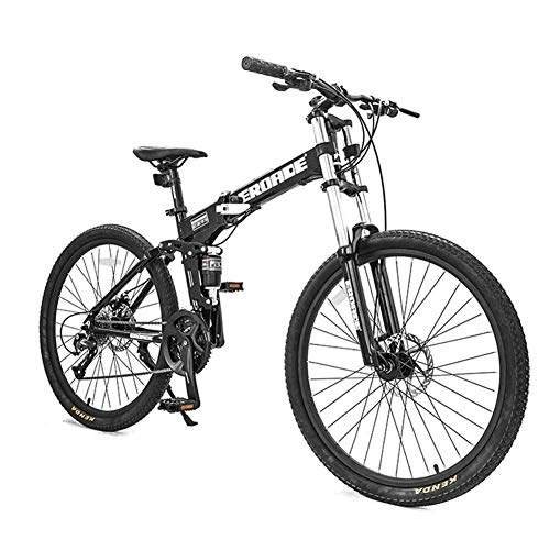 Folding Mountain Bike : Qj 26 Inch Mountain Bikes, 27-Speed Dual-Suspension Mountain Bike, Aluminum Frame Bicycle, Adjustable Seat Alpine Bicycle, Black, Foldable