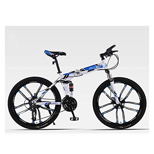 Folding Mountain Bike : Qj Mountain Bike 26 Inch 10 Spoke Wheels 21 Speed Shift High-Carbon Steel Frame Mountain Bike Mountain Bicycle, Blue